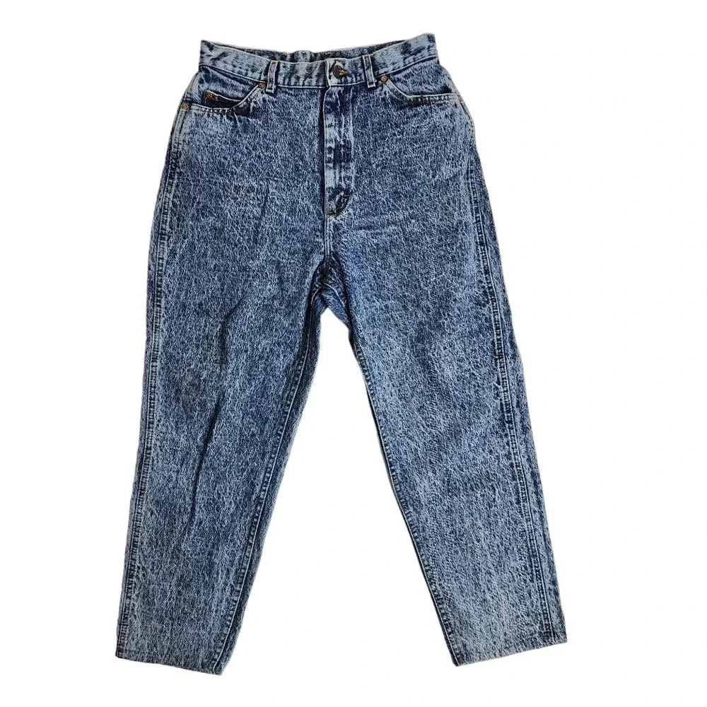 Vintage Lee Acid Wash High Rise Mom Jeans Size 14 Med 26 Inseam‎